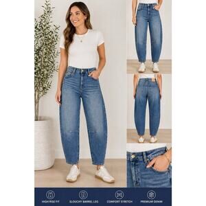 Kut From The Kloth Ashley Slouchy Barrel Jeans Women Size 12 High Rise Blue NWT